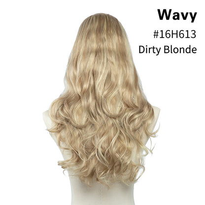 Fluffy natural long curly hair U-shaped half head cover invisible wig piece